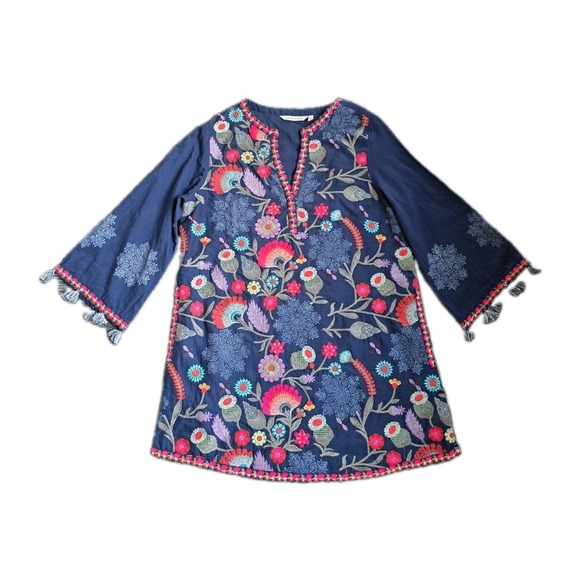 Soft Surroundings Tops - Soft Surroundings Embroidered Tunic Top Navy Floral 3/4 Bell Sleeves Boho S
